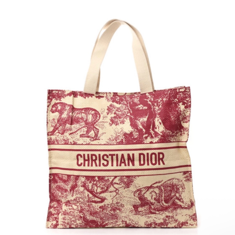 Authentic Christian Dior Dioriviera Straw Tote Red Burgundy and Cream NWT GWP